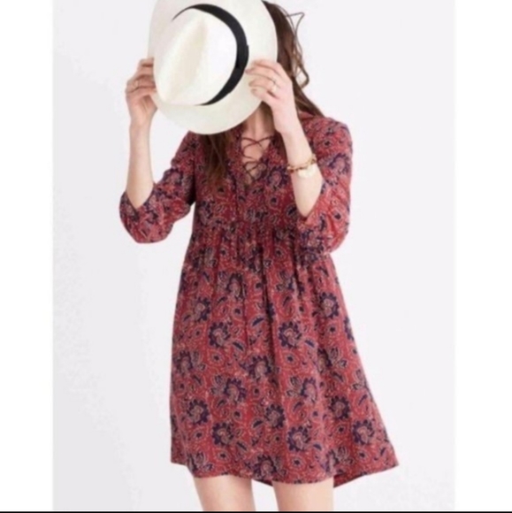 Madewell Silk Boho Midi Dress – Maroon/Navy Assam Paisley Floral, Size XXS - Picture 2 of 9
